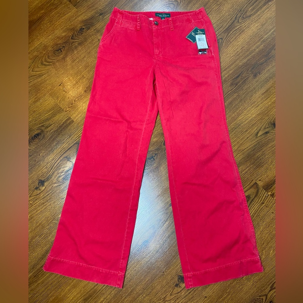 🌹 Ralph Lauren 🌹 NWT Vintage Biltmore Trousers 100% Cotton Red Relaxed Fit Pants